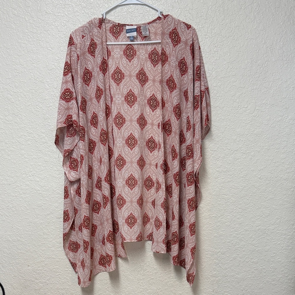 MERI SKYE Blush and Rust Printed Open-Front Kimono